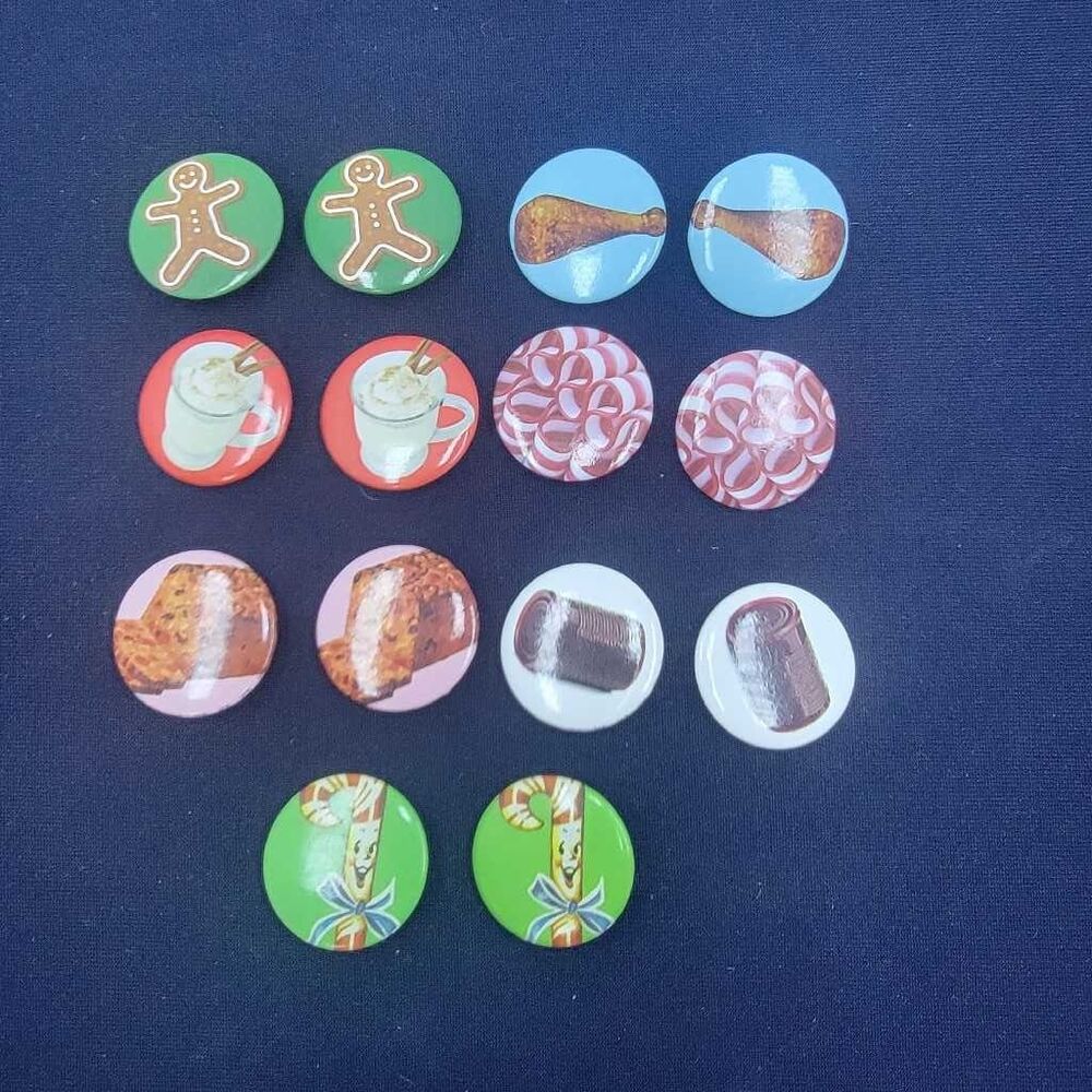 14 Pc Christmas Holiday Food Drink Gingerbread Candy Cane Buttons Pins